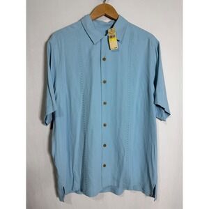 NWT Tommy Bahama Sound Waves Silk Camp Shirt Blue Jay Guitar Embroidered  Mens M